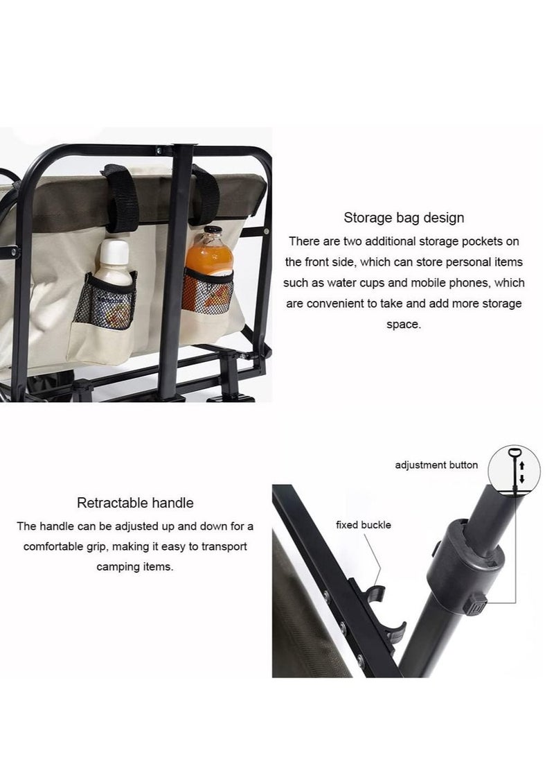 Arabest - Camping Wagon, Foldable Outdoor Wagon Cart with 360° Steering Wheels, Beach Wagon Camping Cart for Garden, Shopping, Beach, Camping, 220lbs Capacity, Beige + Olive Green - Image 1