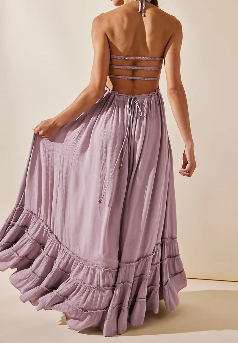 R.Vivimos Womens Summer Boho Sexy Backless Long Dresses (Small, Dusty Purple) - Image 4