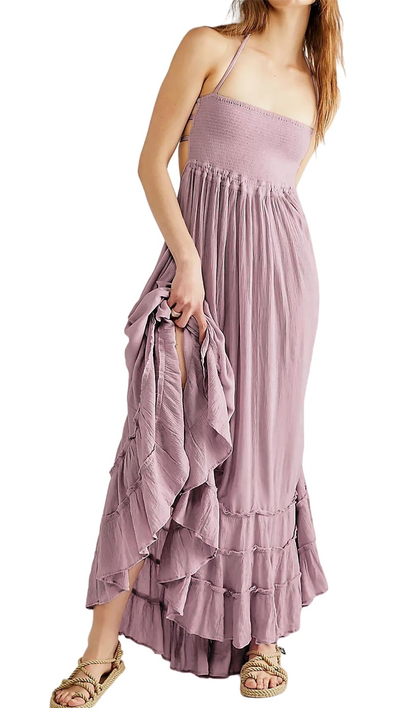 R.Vivimos Womens Summer Boho Sexy Backless Long Dresses (Small, Dusty Purple) - Image 1