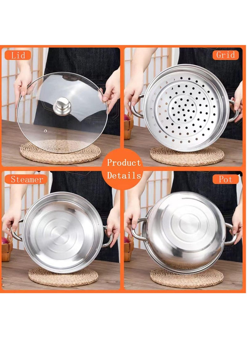 هاي هونور قدر بخاري للطهي، وعاء بخار من الفولاذ المقاوم للصدأ 18/8، وعاء بخار للطعام مقاس 11 بوصة مع غطاء لطهي الخضروات والأطعمة البحرية والحساء واليخنات والمعكرونة (3 طبقات) - Image 3