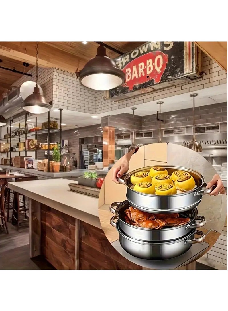 هاي هونور قدر بخاري للطهي، وعاء بخار من الفولاذ المقاوم للصدأ 18/8، وعاء بخار للطعام مقاس 11 بوصة مع غطاء لطهي الخضروات والأطعمة البحرية والحساء واليخنات والمعكرونة (3 طبقات) - Image 5