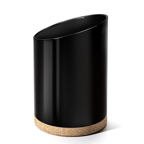 KITEISCAT Large Ceramic Utensil Holder for Kitchen Counter Modern Crock with Slanted Top Cork Mat for Spatulas Cooking Spoons Black - Image 1
