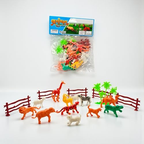 Fiddlys 18-Piece Animal Figure Toy Set | Farm & Jungle Animal Playset with Tree & Fence | Educational Toy for Kids 3+ | Ideal Birthday & Return Gift for Boys & Girls - Image 1