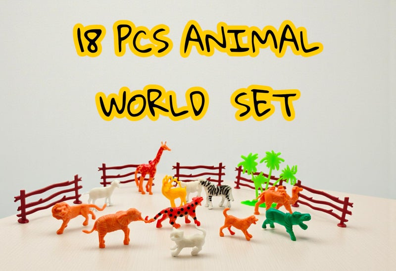 Fiddlys 18-Piece Animal Figure Toy Set | Farm & Jungle Animal Playset with Tree & Fence | Educational Toy for Kids 3+ | Ideal Birthday & Return Gift for Boys & Girls - Image 2