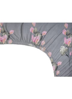 Helvetica helvetica Supersoft 144tc Polycotton Elastic Fitted bedsheet Queen Size 90x100 inches for Double Bed with 2 Pillow Covers Grey Flower  - Image 2