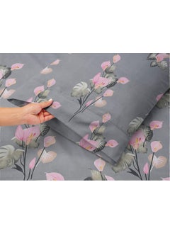 Helvetica helvetica Supersoft 144tc Polycotton Elastic Fitted bedsheet Queen Size 90x100 inches for Double Bed with 2 Pillow Covers Grey Flower  - Image 4