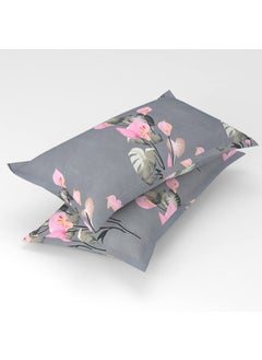 Helvetica helvetica Supersoft 144tc Polycotton Elastic Fitted bedsheet Queen Size 90x100 inches for Double Bed with 2 Pillow Covers Grey Flower  - Image 3