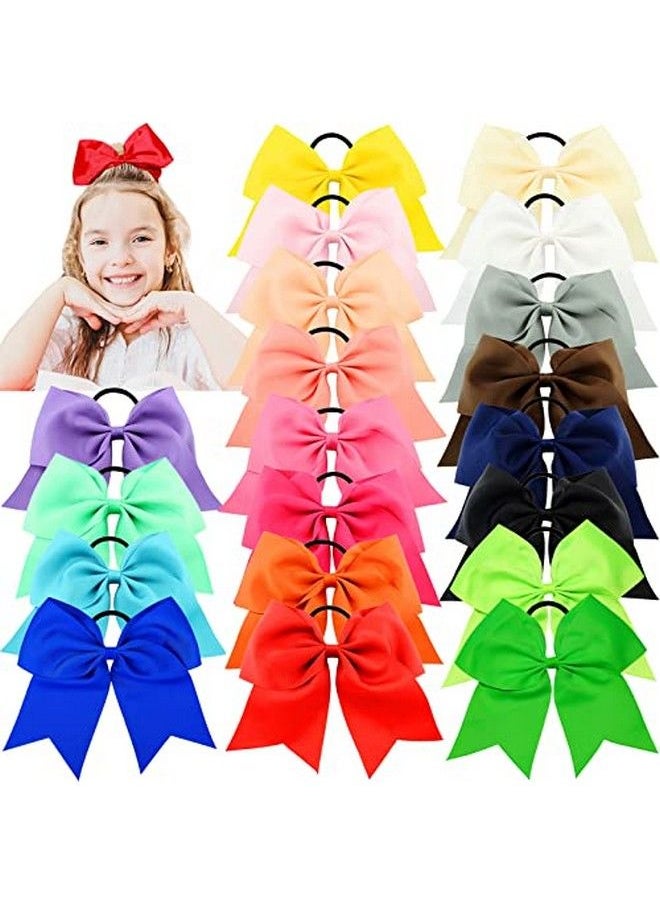 WillingTee - 20Pcs 8" Large Cheer Bows For Girls Ponytail Holder Grosgrain Ribbon Cheerleading Bows Elastic Hair Tie Bands For Baby Girls School Colleage Teens Senior Cheerleader - Image 1