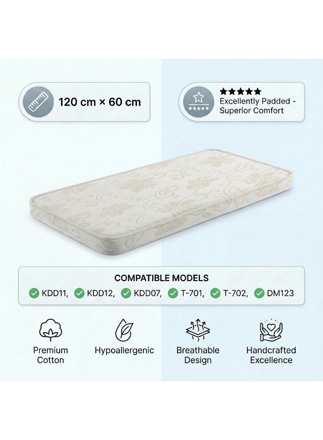 Premium Sponge Mattress for Baby Crib & Playpen  120x60 cm | Breathable Cotton | Handcrafted Comfort - Image 3