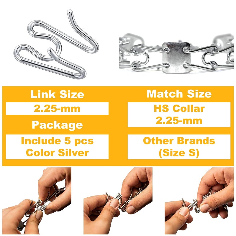MOZETO (5 Pack) Stainless Steel Dog Collar Extra Links Designed for 2.25mm H-S Small Dog Collar Links, Silver - Image 2