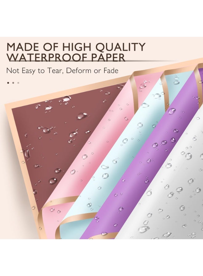 100 ورقة ورقة تغليف الزهور باقة الزهور ذات اللون النقي باقة تغليف الورق باقة بائع الزهور المضادة للماء مع 3 شرائط للباقات باقة التعبئة والتغليف الحرفية DIY ، 22.8x22.8 بوصة (10 ألوان) - Image 3