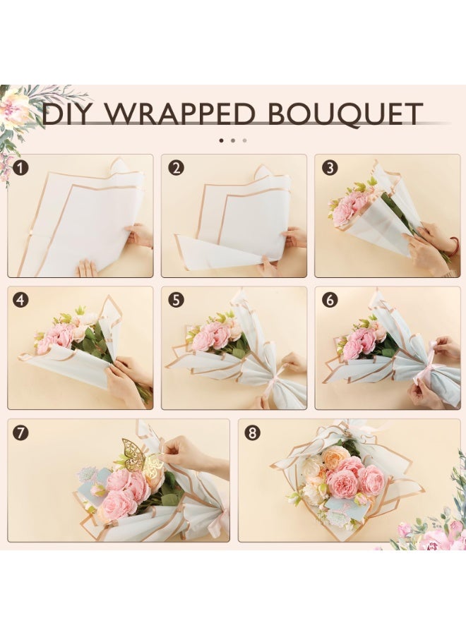 100 ورقة ورقة تغليف الزهور باقة الزهور ذات اللون النقي باقة تغليف الورق باقة بائع الزهور المضادة للماء مع 3 شرائط للباقات باقة التعبئة والتغليف الحرفية DIY ، 22.8x22.8 بوصة (10 ألوان) - Image 5