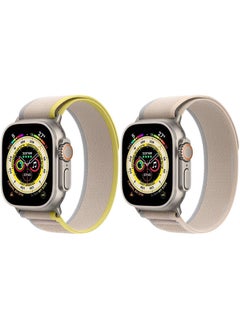 (Pack of 2)YOMNA Trail Loop Compatible with Apple Watch Band 49/45/44/42mm, Nylon Weave Sport Loop Men Women Adjustable Pull Tab Strap for Apple Watch Ultra iWatch All Series-(Beige/Yellow)