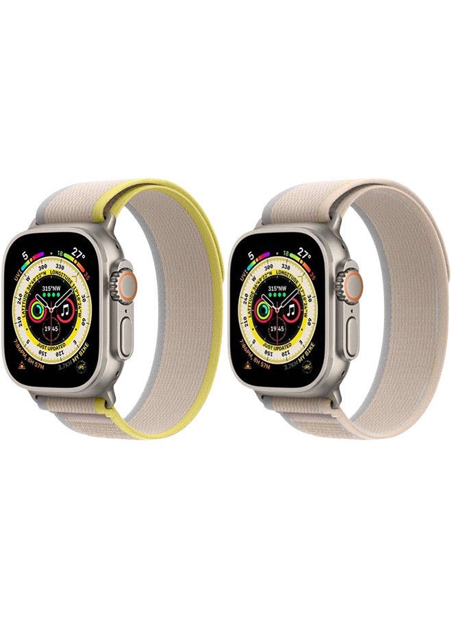 YOMNA - (Pack of 2)YOMNA Trail Loop Compatible with Apple Watch Band 49/45/44/42mm, Nylon Weave Sport Loop Men Women Adjustable Pull Tab Strap for Apple Watch Ultra iWatch All Series-(Beige/Yellow) - Image 1