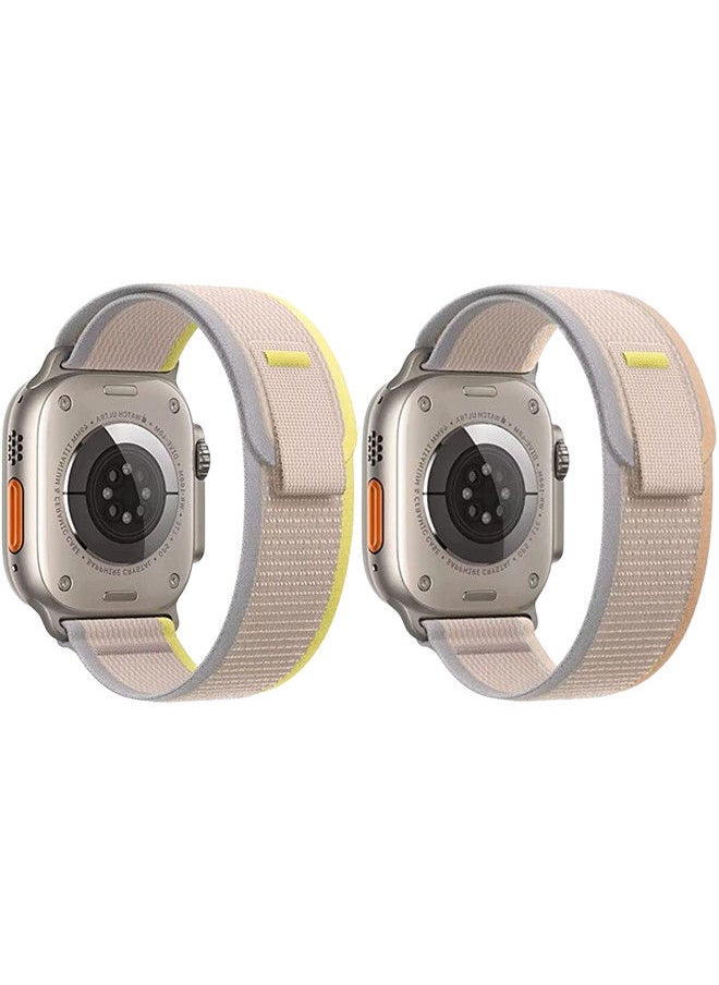 YOMNA - (Pack of 2)YOMNA Trail Loop Compatible with Apple Watch Band 49/45/44/42mm, Nylon Weave Sport Loop Men Women Adjustable Pull Tab Strap for Apple Watch Ultra iWatch All Series-(Beige/Yellow) - Image 1