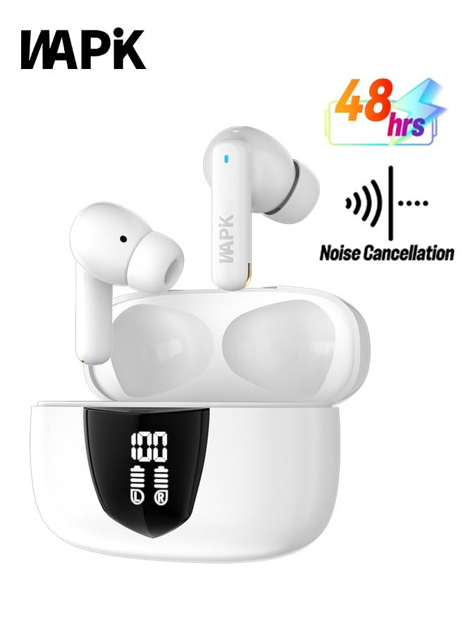 وابيك سماعات أذن كورية RS1 داخل الأذن بالكامل، لاسلكية حقيقية، خفيفة جدًا بوزن 3.9 جرام، بمحركات ديناميكية 13 ملم، مزودة بـ4 ميكروفونات لمكالمات واضحة بتقنية الذكاء الاصطناعي، عزل ضوضاء ENC، تشغيل لمدة 48 ساعة، شاشة عرض للطاقة LED، صوت عميق، مقاومة للماء بمعيار IPX6، باللون الأبيض. - Image 1