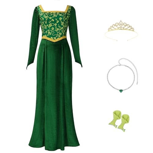 Cuzeolin Princess Costume Dress for Women Long Sleeves Green Velvet Gown Elegant Party Dress 3XL - Image 1