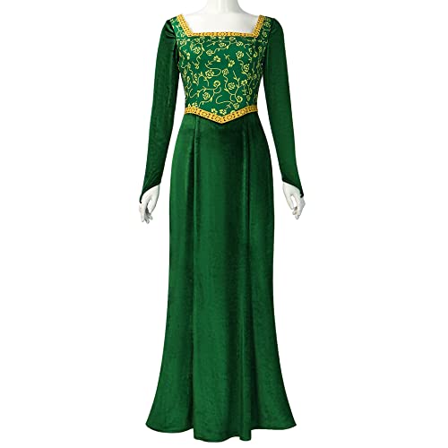 Cuzeolin Princess Costume Dress for Women Long Sleeves Green Velvet Gown Elegant Party Dress 3XL - Image 2