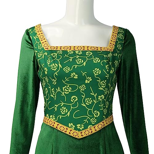 Cuzeolin Princess Costume Dress for Women Long Sleeves Green Velvet Gown Elegant Party Dress 3XL - Image 5