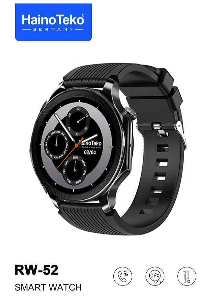 Haino Teko RW52 Round Shape AMOLED Display Smartwatch with 3 Pairs of Straps – Stylish Black Design, Fitness Tracking, Long Battery Life, Perfect for Men and Boys - Image 2