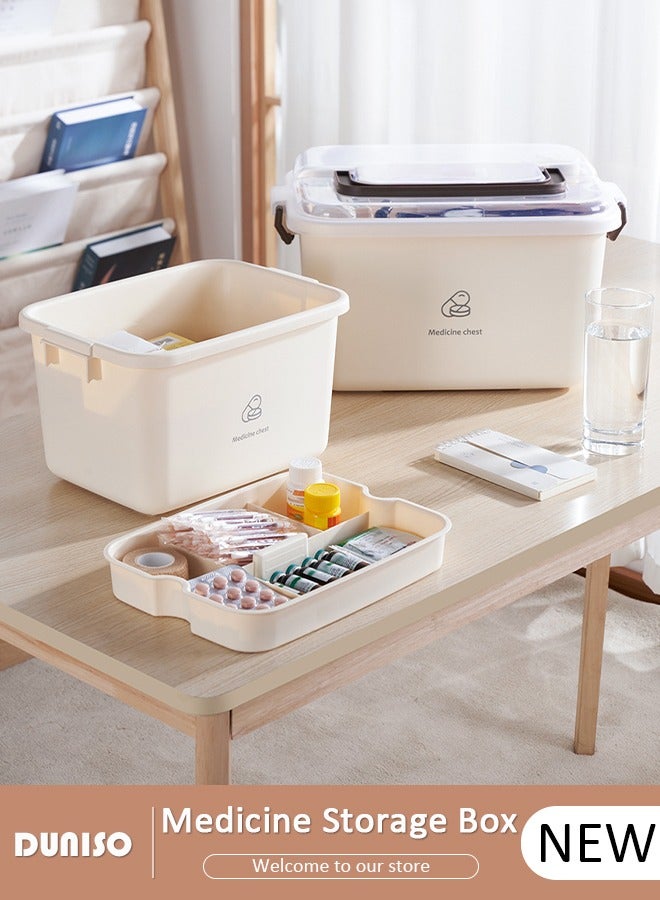 DUNISO Family Medicine Storage Box Container, 2 Layers First Aid Box Organizer with Locking Lid Handle, Multipurpose Durable Craft Tool Case Plastic Professional Emergency Bin for Home Travel Car Camping Office - Image 1