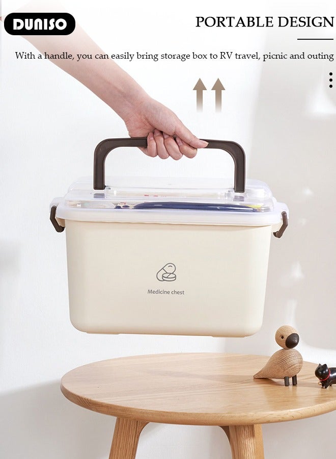 DUNISO Family Medicine Storage Box Container, 2 Layers First Aid Box Organizer with Locking Lid Handle, Multipurpose Durable Craft Tool Case Plastic Professional Emergency Bin for Home Travel Car Camping Office - Image 5
