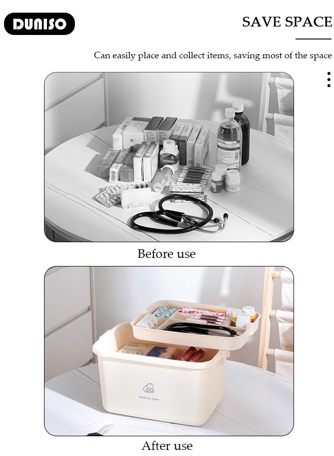 DUNISO Family Medicine Storage Box Container, 2 Layers First Aid Box Organizer with Locking Lid Handle, Multipurpose Durable Craft Tool Case Plastic Professional Emergency Bin for Home Travel Car Camping Office - Image 2