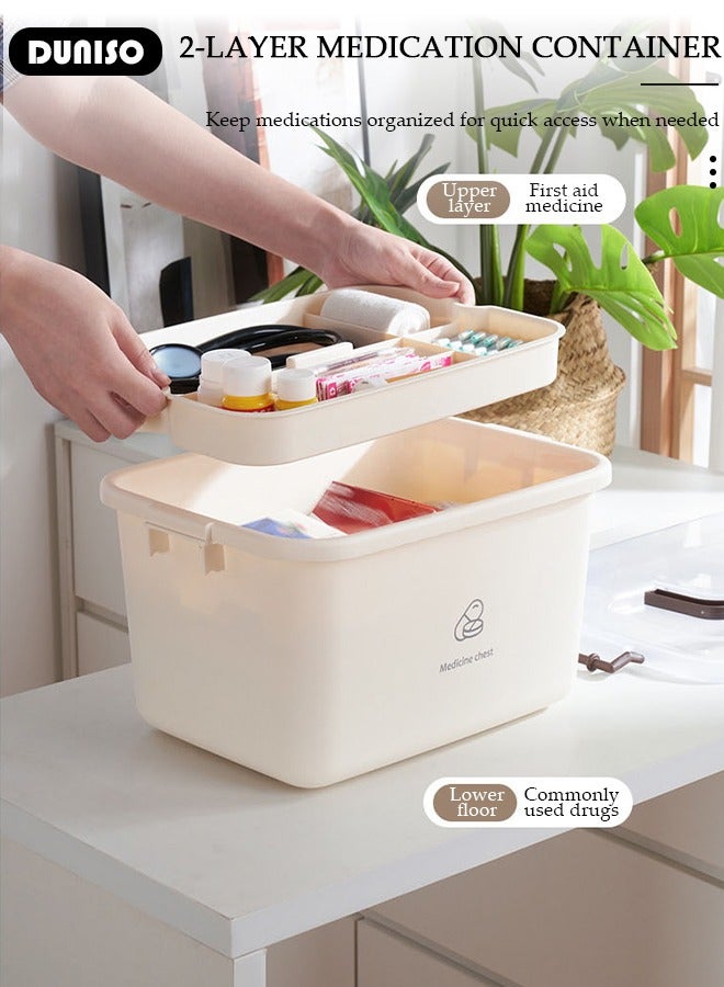 DUNISO Family Medicine Storage Box Container, 2 Layers First Aid Box Organizer with Locking Lid Handle, Multipurpose Durable Craft Tool Case Plastic Professional Emergency Bin for Home Travel Car Camping Office - Image 3