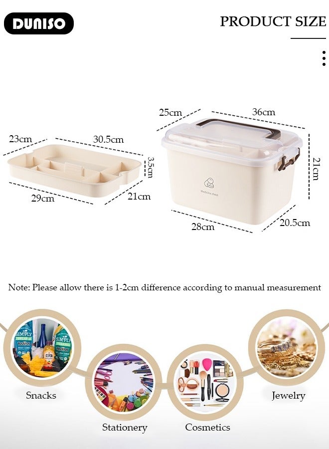 DUNISO Family Medicine Storage Box Container, 2 Layers First Aid Box Organizer with Locking Lid Handle, Multipurpose Durable Craft Tool Case Plastic Professional Emergency Bin for Home Travel Car Camping Office - Image 4