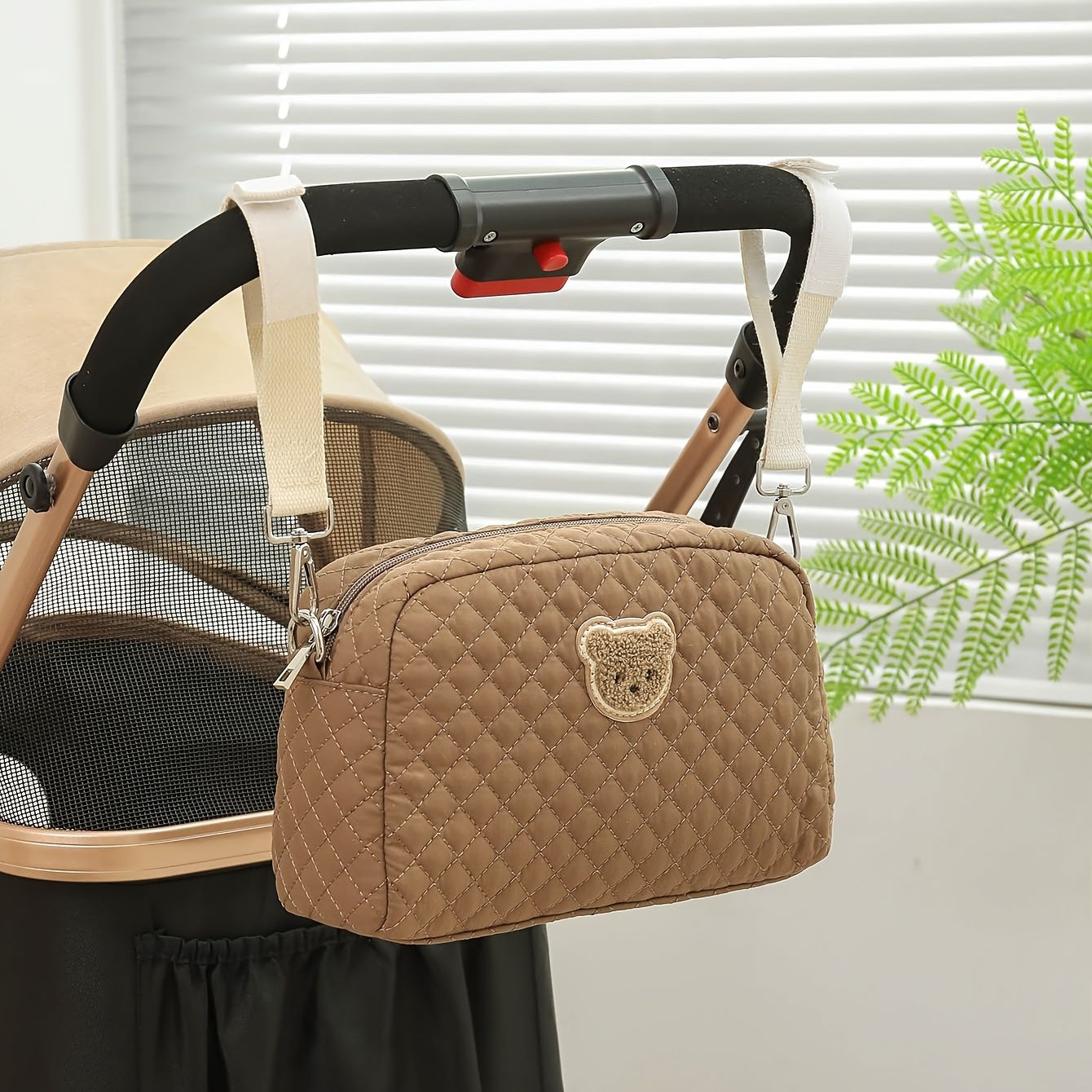 Brown Fine Check Quilted Baby Diaper Bag Tote Nappy Changing Travel Storage Organizer For Mom Dad Boys Girls