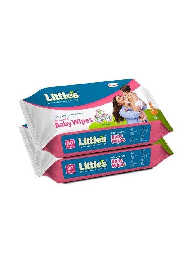 Little's - Soft Cleansing Baby Wipes With Aloe Vera Jojoba Oil And Vitamin E (80 Wipes) Pack Of 2 - Image 1