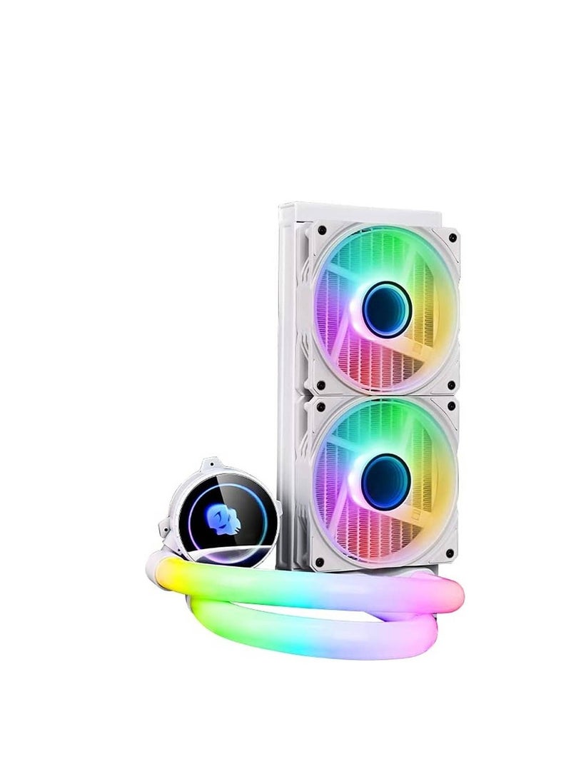 WJCOOLMAN Neon Mirror Cooler RGB CPU Cooler, 240mm Radiator, 2x Cooling Fan, 2000 RPM Max Speed, Pure Copper Base Fin, High Efficiency Water Pump, White | WJ-NEONMIRROR-W - Image 1