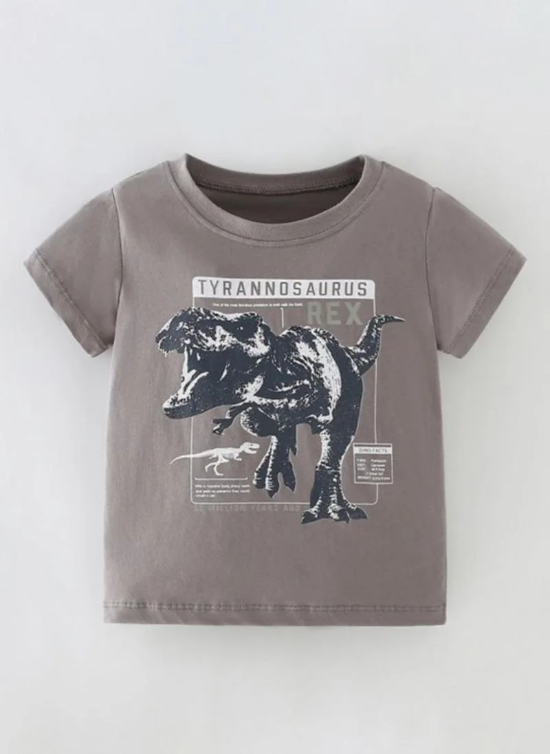 يونيكي Grey Graphic Print Round Neck T-shirt