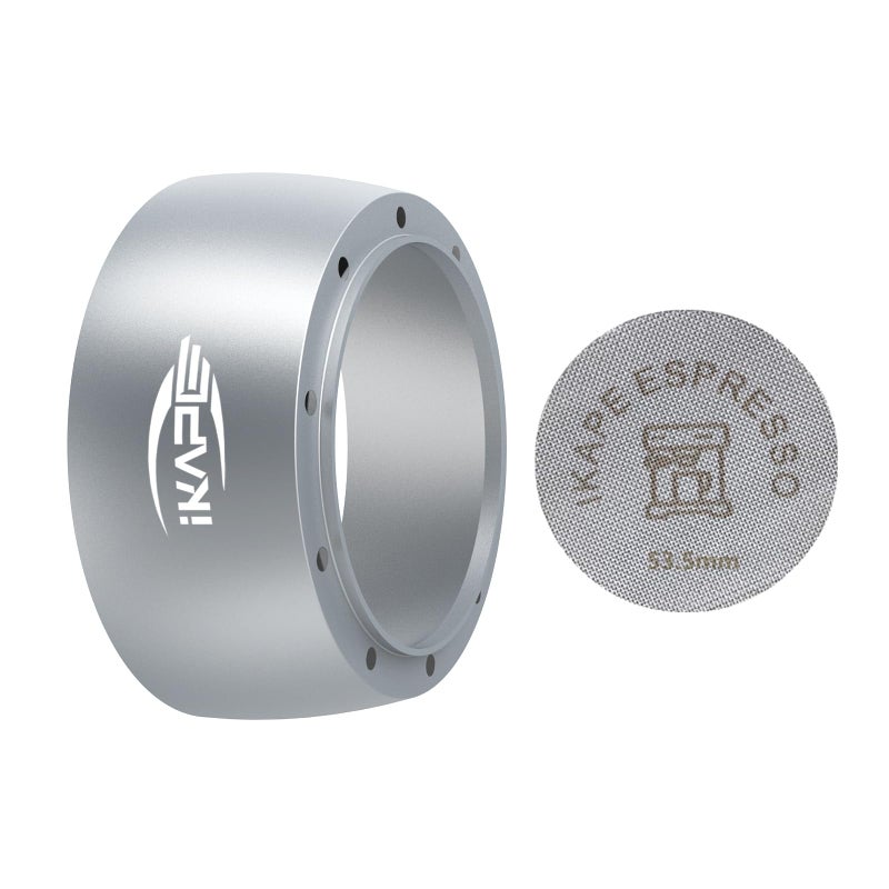IKAPE Magnetic Dosing Funnel Set 53MM Espresso Dosing Ring  Puck Screen Kit Compatible with Delonghi 54MM Bottomless Portafilter  with 8 Small Magnet Silver