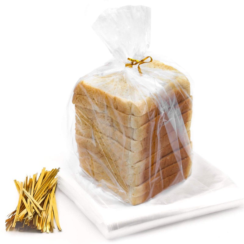 Bread Bags with Ties Reusable 105 Clear Bags and 105 Ties For Homemade And Bakery Loaf Adjustable Reusable 105