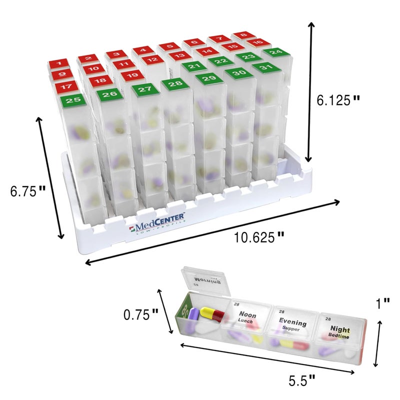 Medcenter Monthly Pill Box Organizer HSA/FSA, 4 Times a Day, Extra Large 31 Daily Pill Cases with Compartments for Vitamins, Supplements, Medication, 31 Day Pill Organizer - Image 2