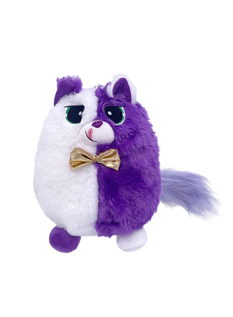 25cm Cat Plush Doll With Tail Upturned, Cat Animal Doll Pendant, Suitable For Creative Gifts For Boys And Girls (Half White And Half Purple Cat) - Image 1