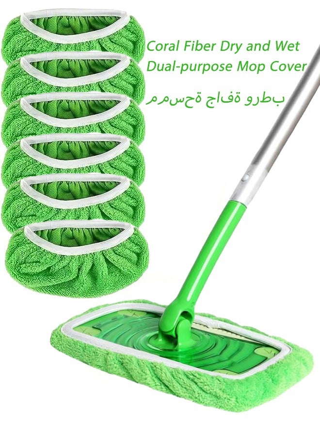 6 Pieces Reusable Coral Fleece Mop Pads Compatible with Swiffer Sweeper Wet and Dry Flat mop Cover Mop Head Replacement Washable Pads Refills for Hardwood Surface Floor Cleaning Mop is Not Included - Image 1