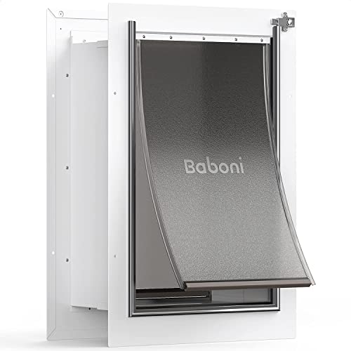 Baboni Pet Door for Wall, Steel Frame and Telescoping Tunnel, Aluminum Lock, Double Flap Dog Door and Cat Door, Strong and Durable (Pets Up to 100 Lb) -Large - Image 1
