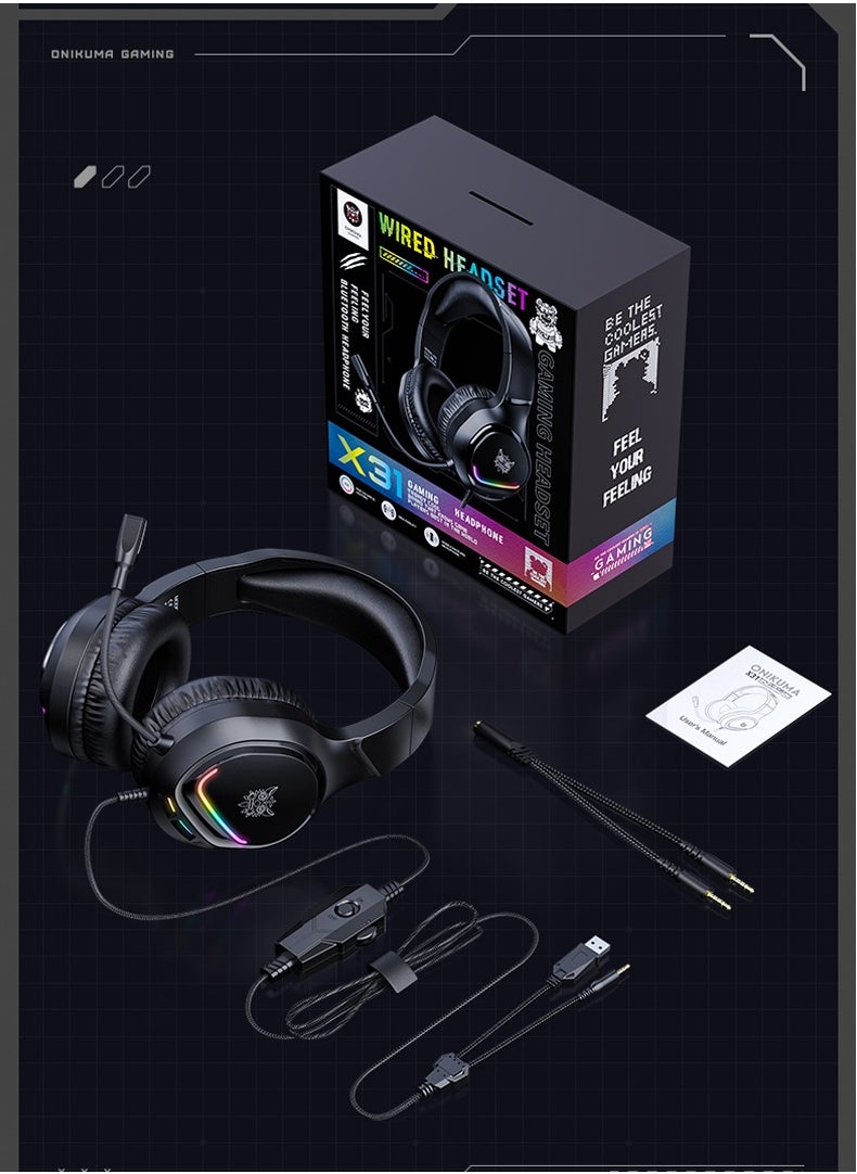 onikuma - X31 RGB Gaming Headset 7.1 Surround Sound Noise Canceling Mic ,PC , PS4-3 , Mobile And Xbox - Image 1