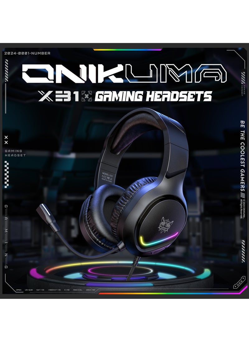 onikuma - X31 RGB Gaming Headset 7.1 Surround Sound Noise Canceling Mic ,PC , PS4-3 , Mobile And Xbox - Image 1