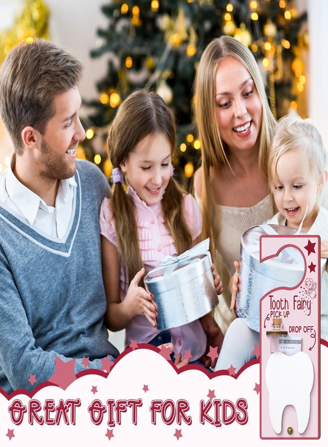 DoubleFill حقيبة حاملة لدمية جنية الأسنان، تُعلق على الباب مع فتحة للنقود، زجاجة تذكارية، حقيبة مخملية، صندوق جنية الأسنان، هدية تشجيعية للأسنان المفقودة، حليب للأولاد والبنات (طازج، وردي). - Image 4