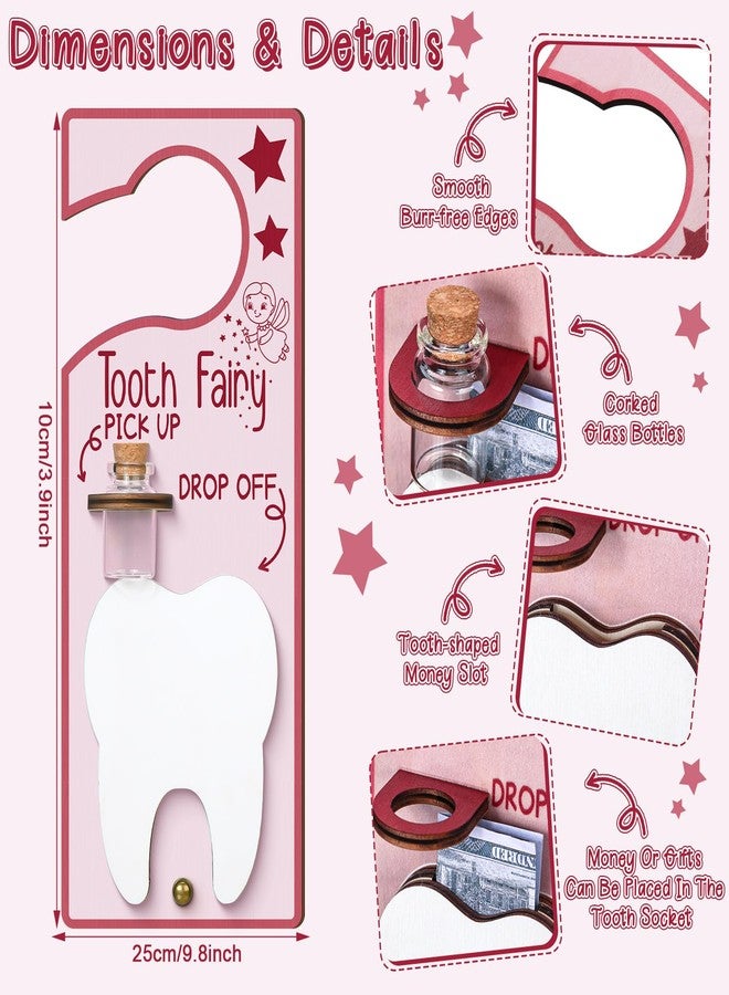 DoubleFill حقيبة حاملة لدمية جنية الأسنان، تُعلق على الباب مع فتحة للنقود، زجاجة تذكارية، حقيبة مخملية، صندوق جنية الأسنان، هدية تشجيعية للأسنان المفقودة، حليب للأولاد والبنات (طازج، وردي). - Image 2