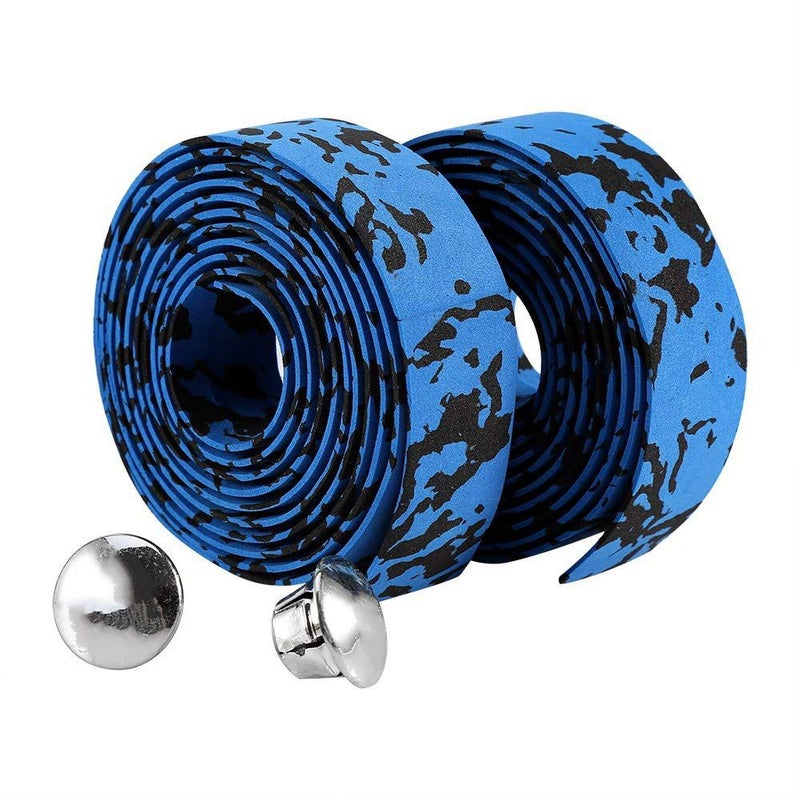 2pcs Blue and Black Cycling Road Bike Handlebar Grip Wrap Tape with Plugs Breathable Anti Slip Sweat Absorbent for Enhanced Comfort Performance - Image 2