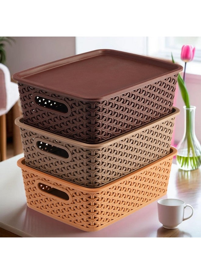 Kuber Industries Multipurpose Solitaire Storage Basket with Lid|Strong Plastic Material & Side Grip|Size Medium 30 x 24 x 12, Pack of 3 (assorted)-CTLTC10891 - Image 2