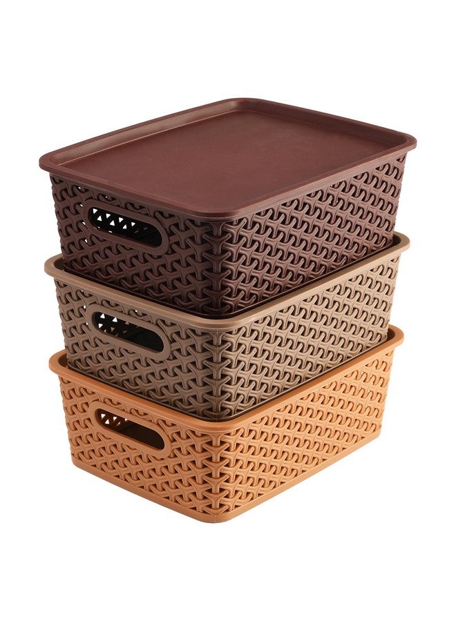 Kuber Industries Multipurpose Solitaire Storage Basket with Lid|Strong Plastic Material & Side Grip|Size Medium 30 x 24 x 12, Pack of 3 (assorted)-CTLTC10891 - Image 1