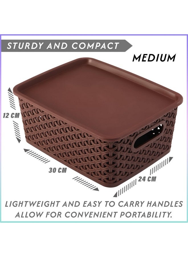 Kuber Industries Multipurpose Solitaire Storage Basket with Lid|Strong Plastic Material & Side Grip|Size Medium 30 x 24 x 12, Pack of 3 (assorted)-CTLTC10891 - Image 3