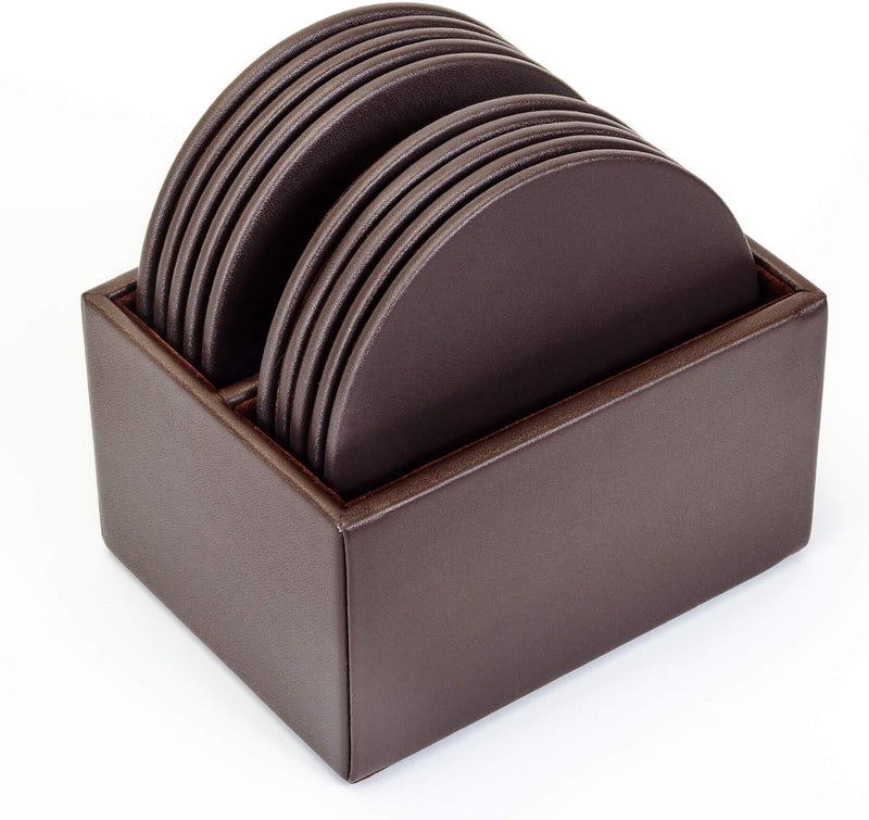 Dacasso Chocolate Holder Brown Leather 10 Round Coaster Set - Image 1