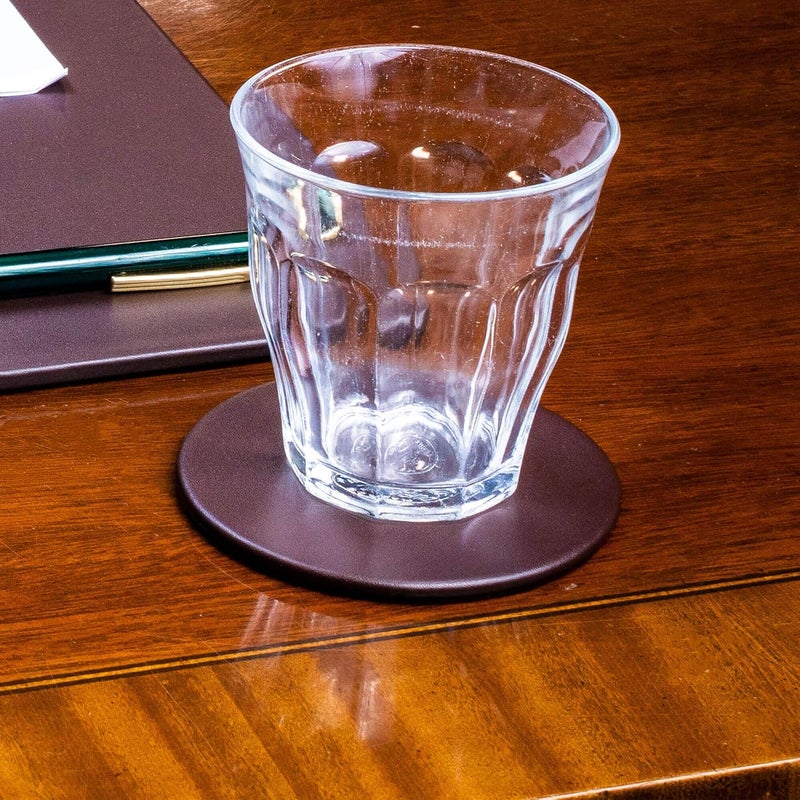 Dacasso Chocolate Holder Brown Leather 10 Round Coaster Set - Image 4