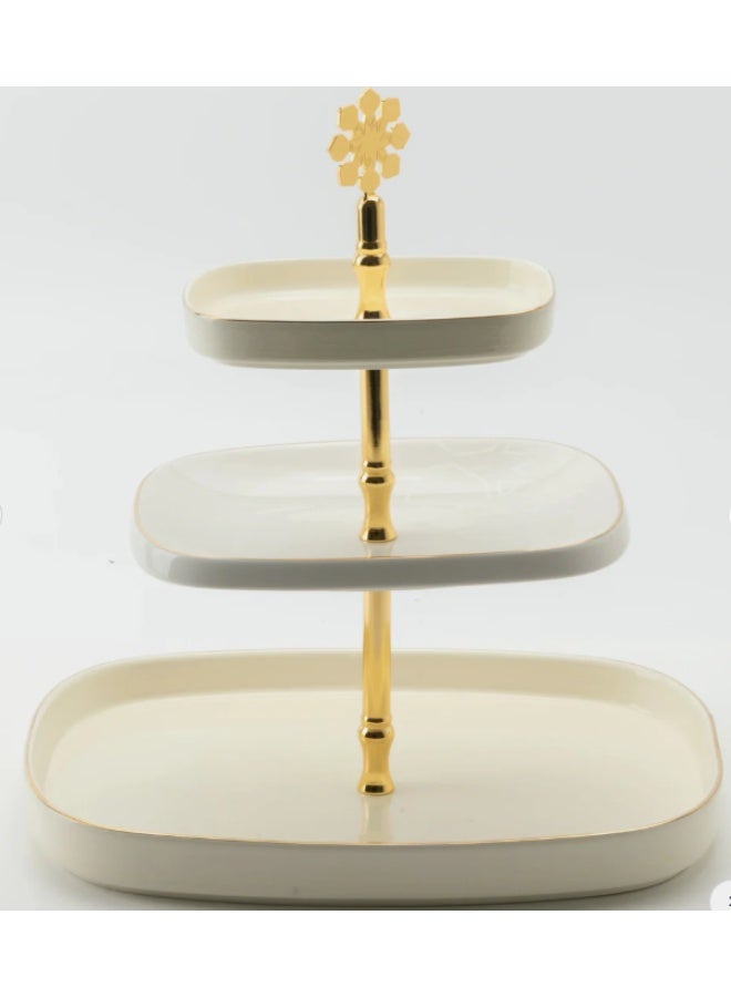 Otantik Mirral Luxury 3-Tier Porcelain Dessert & Cake Stand – White with Gold Finish (30*32 cm) - Image 2